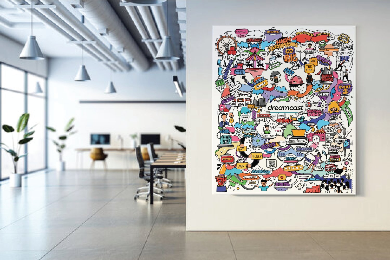 Black and white doodle wall