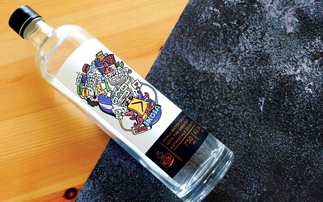 Doodled gin bottle label